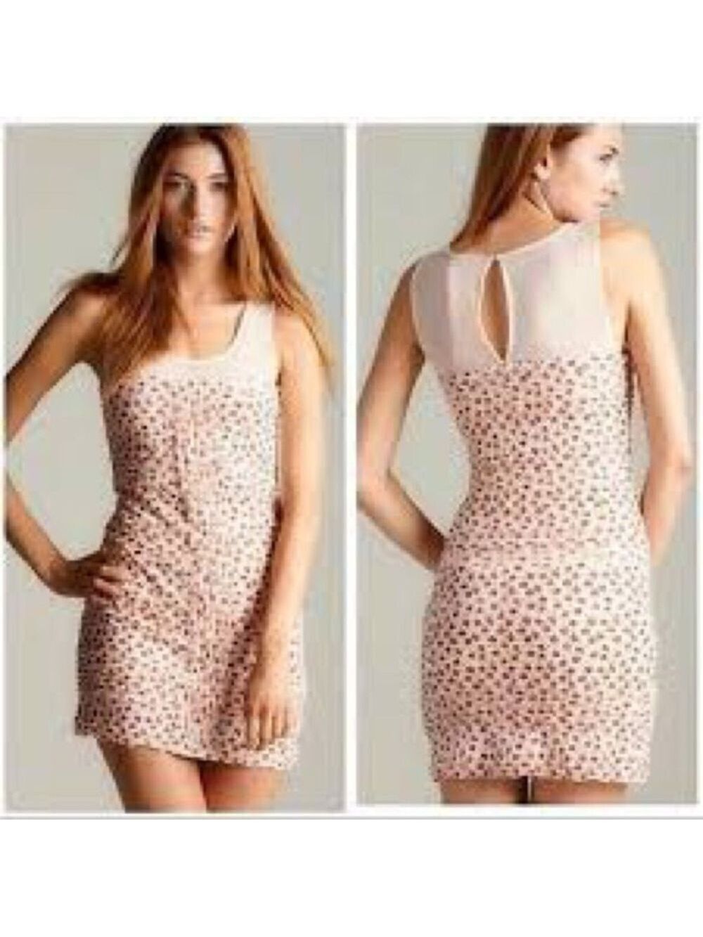Free People Bitsy Ditsy Cream and Rust Bodycon Mini Dress S/P